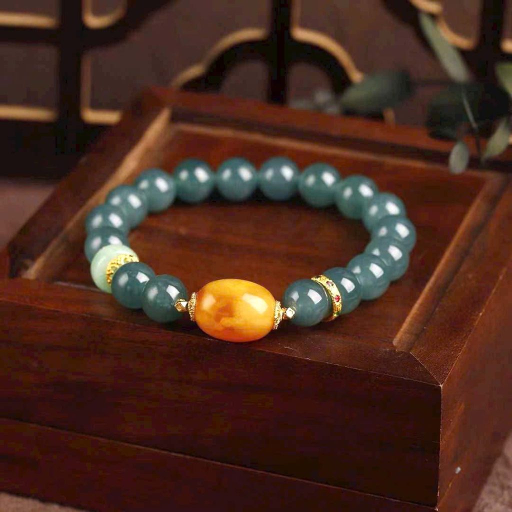 Vòng lam ngọc mix hổ phách cao cấp